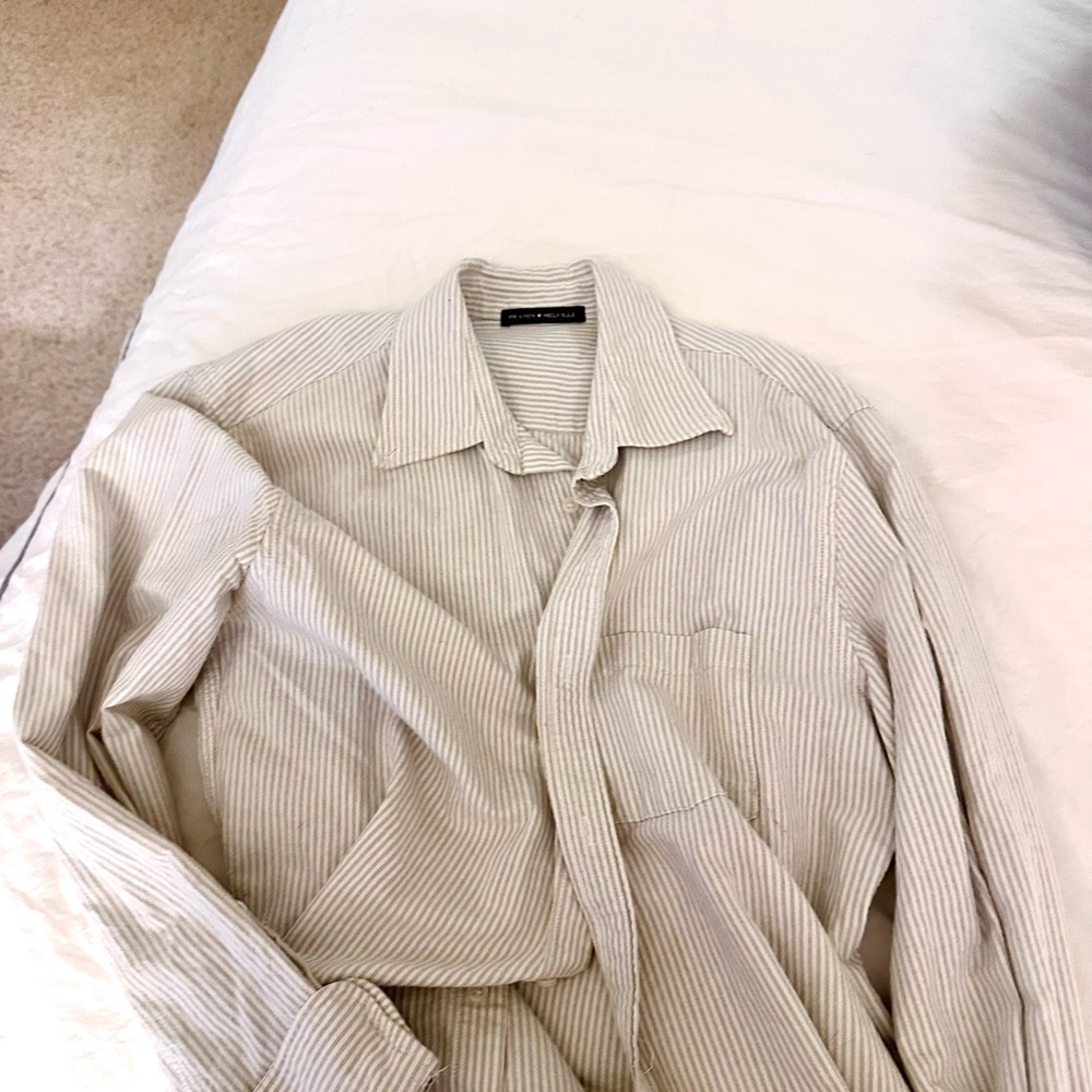 Brandy Melville Green Striped Button Down Shirt
